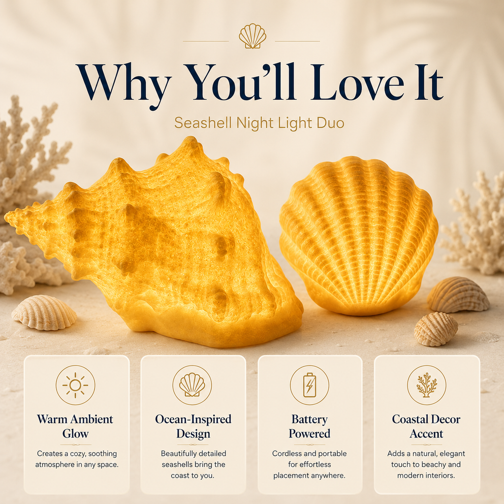 2-Piece Coastal Seashell & Conch Night Light Set