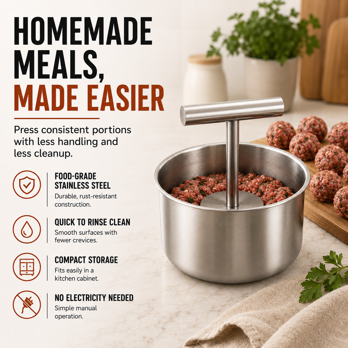 Stainless Steel 6-Hole Meatball Maker, Quick DIY Tool for Meat Balls, Fish Balls, Veggie Balls & Ice Cream