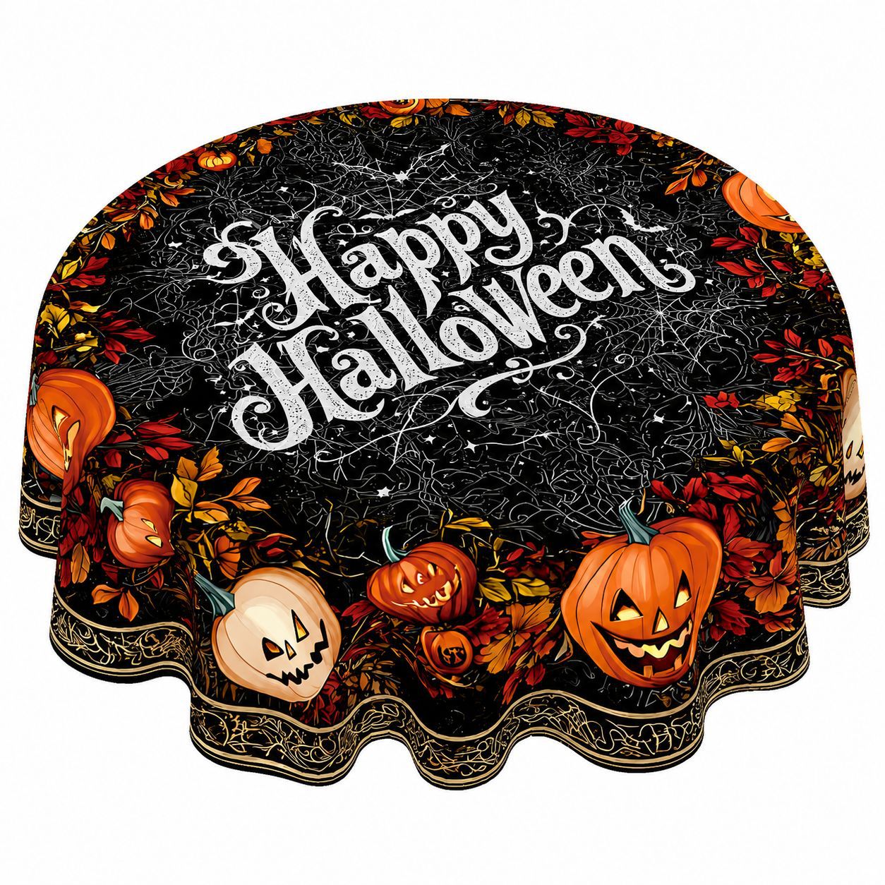 Halloween Tablecloth, Round Polyester Table Cover for Party Decor