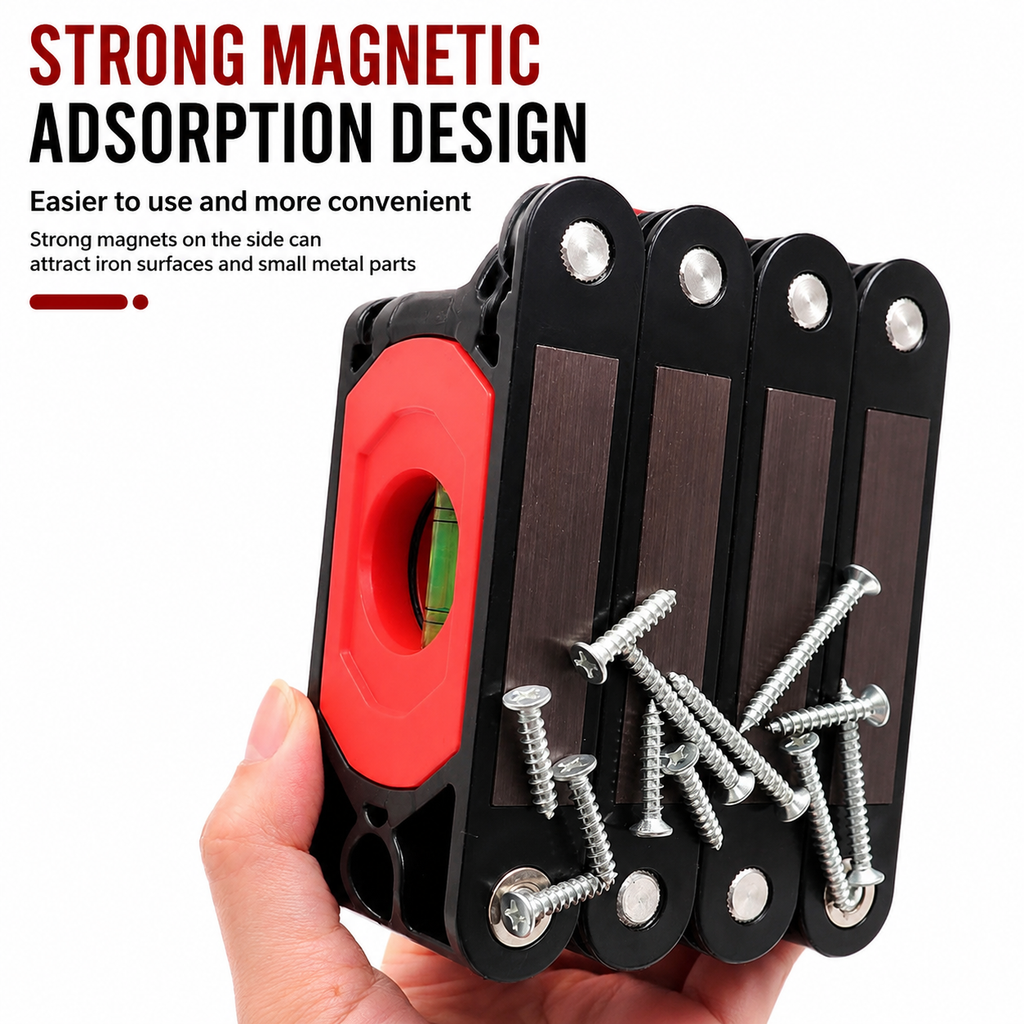 Foldable Magnetic Level Tool with Multi-Angle Bubble Vials, 5 Section Folding Level