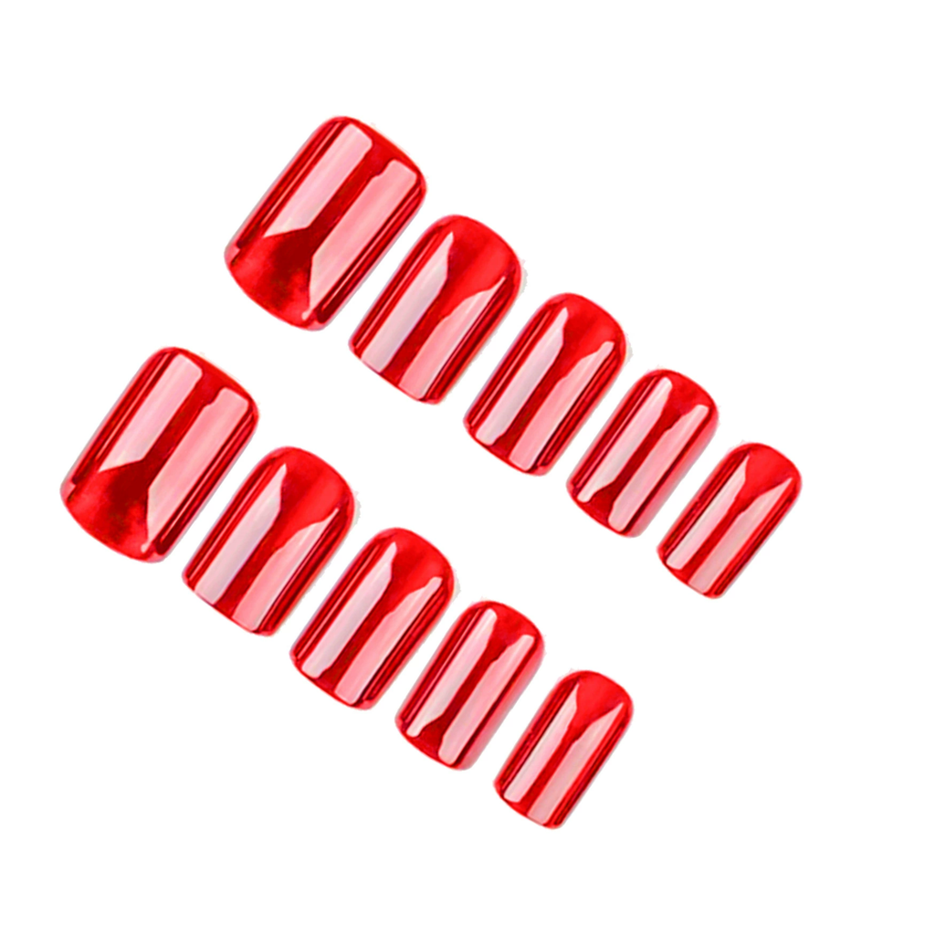 Ruby Red Cat Eye Square Press On Nails | Medium Short | 24 Count