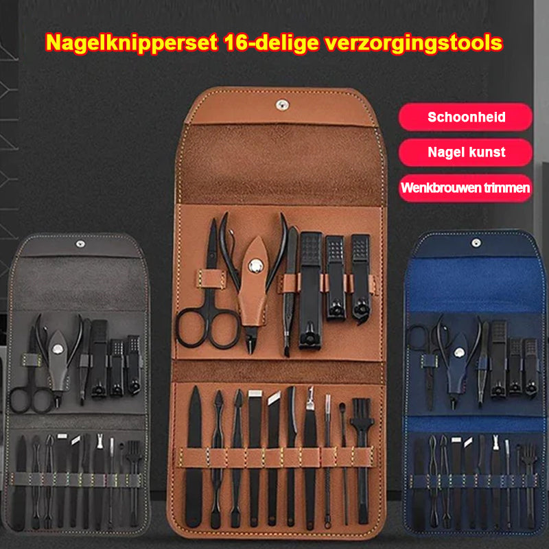 16 Piece Stainless Steel Nail Care Set with PU Leather Case