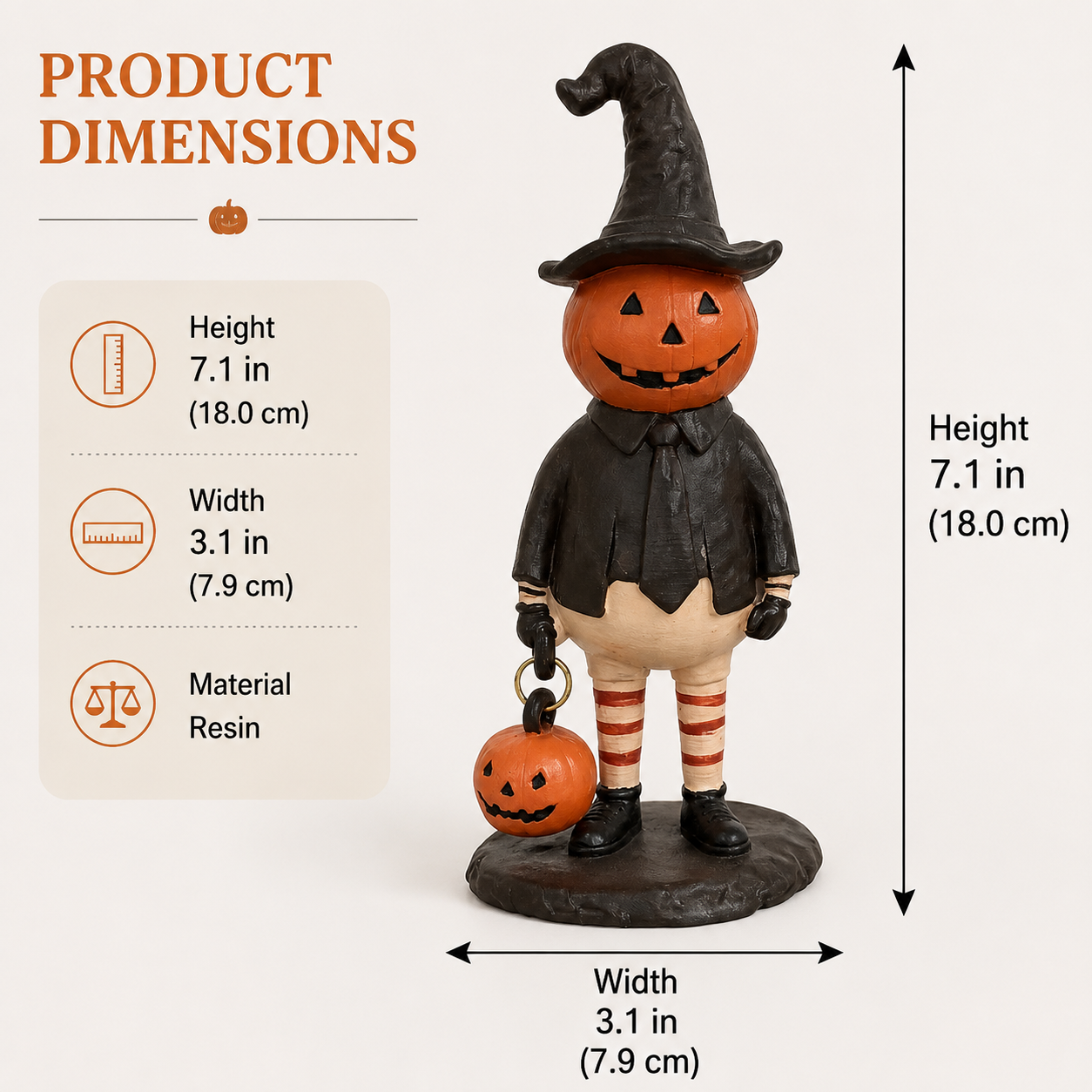 Halloween Figurine, Pumpkin Witch Lantern Statue for Tabletop Decor