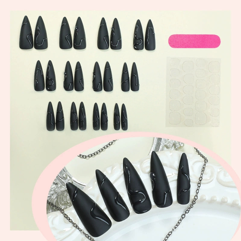 Black Stiletto Press On Nails – Matte 3D Snake Design