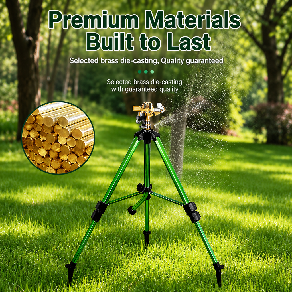 Brass Rotating Tripod Sprinkler for Lawn Garden Yard Watering