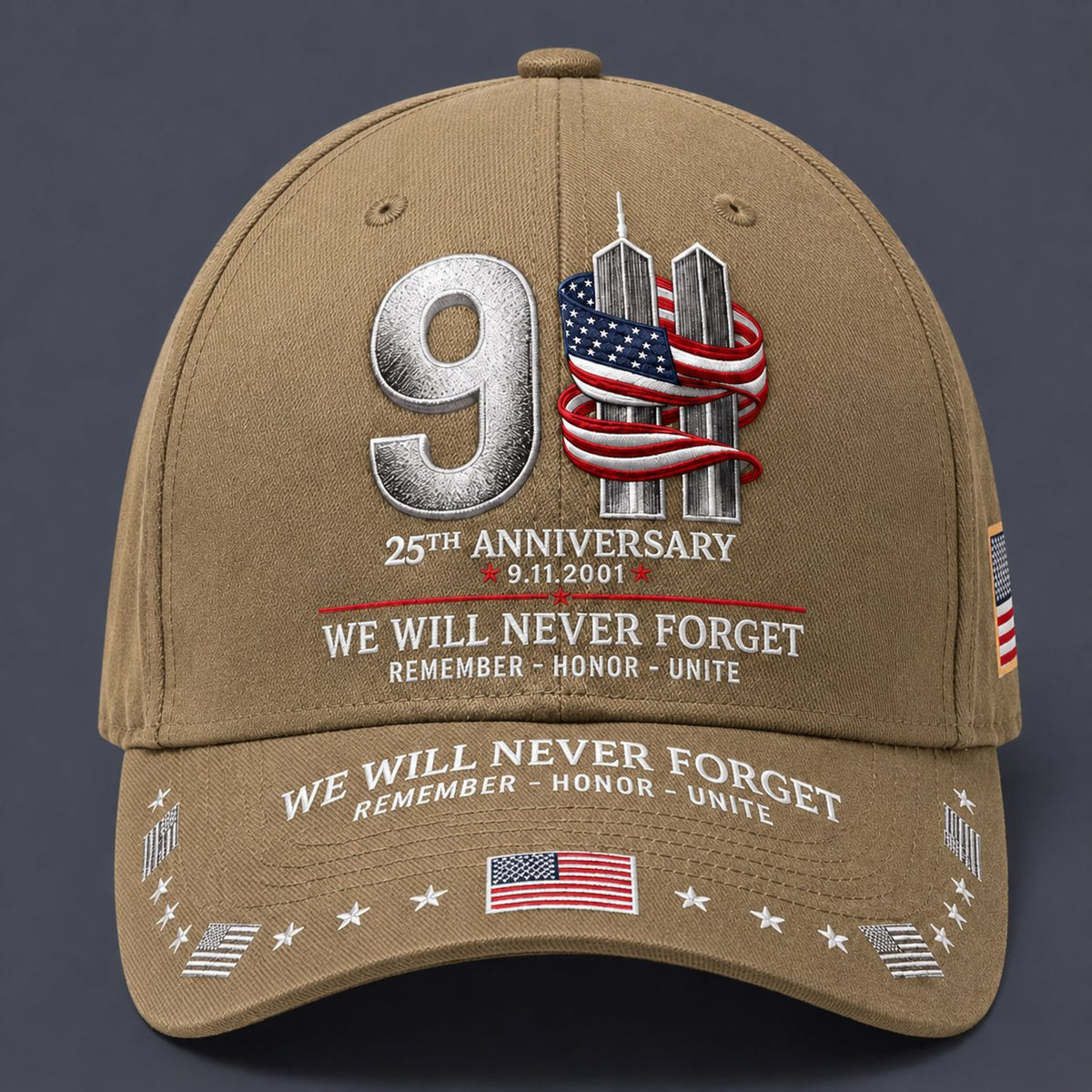 9/11 25th Anniversary We Will Never Forget Memorial Baseball Cap