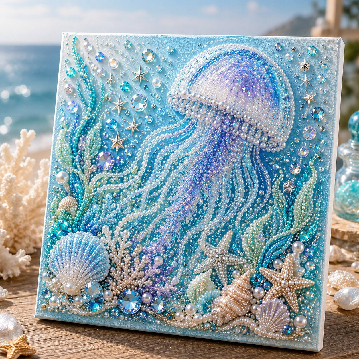 Ocean Octopus Pearl Diamond Painting DIY Art Kit, 3D Bead Craft