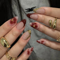 Burgundy 3D Flower Medium-Long Almond Press-On Nails, 24 Pcs + Glue