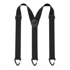 Black Y-back men's belt loop suspenders with adjustable straps and hook attachments