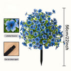 Blue artificial flower stake measuring 22 inches tall with lifelike blooms and detachable ground stake