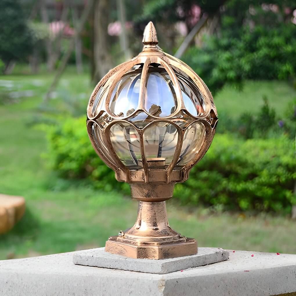 Outdoor Globe Pillar Light, Retro Glass Globe Post Lamp for Garden and Pathway