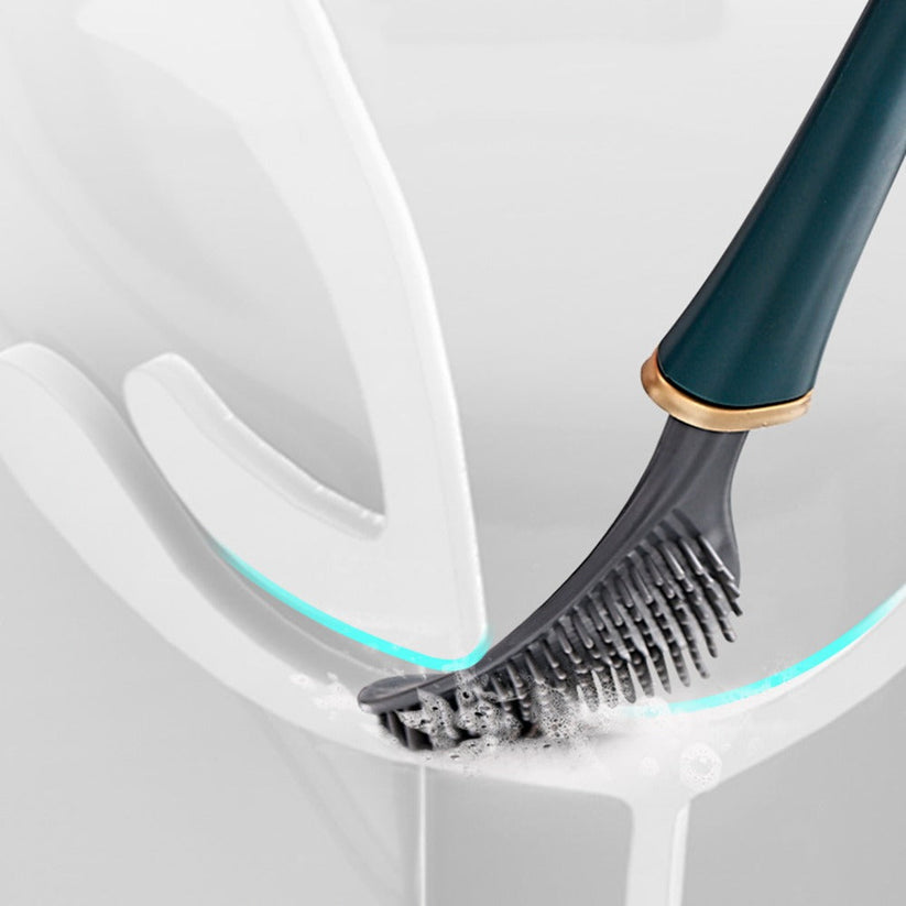 Silicone Toilet Brush with Wall Mounted Holder for Bathroom Cleaning