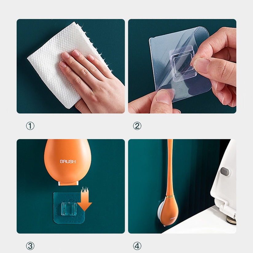 Silicone Toilet Brush with Wall Mounted Holder for Bathroom Cleaning