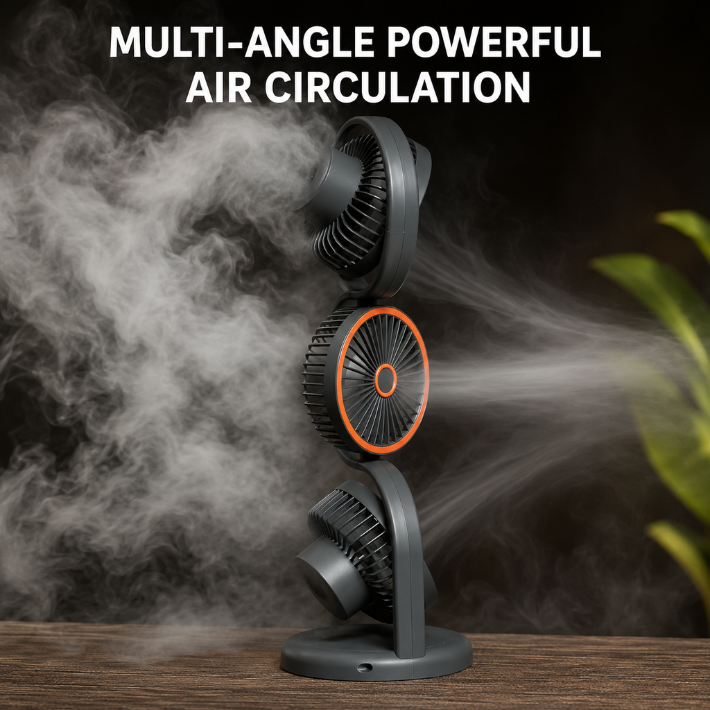 Portable Three Head Fan USB Rechargeable 5 Speed Cooling Fan