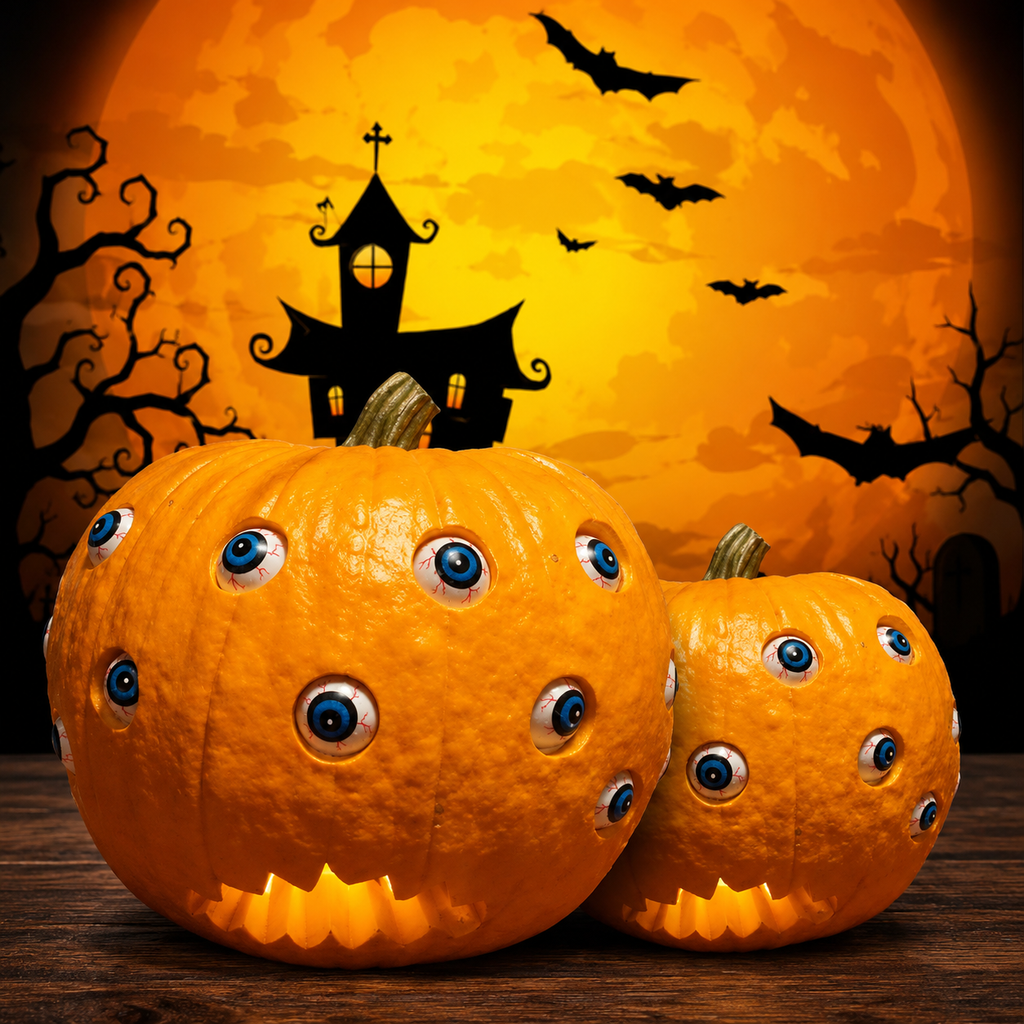Halloween Resin Pumpkin Decoration with Movable Eyeballs for Indoor & Outdoor