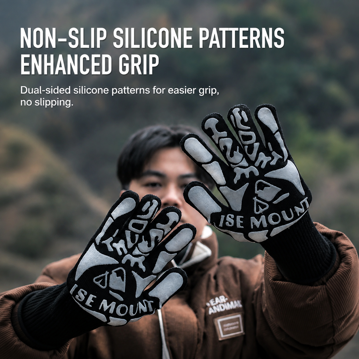 Heat Resistant BBQ Gloves with Long Cuff, Non-Slip Grilling Gloves
