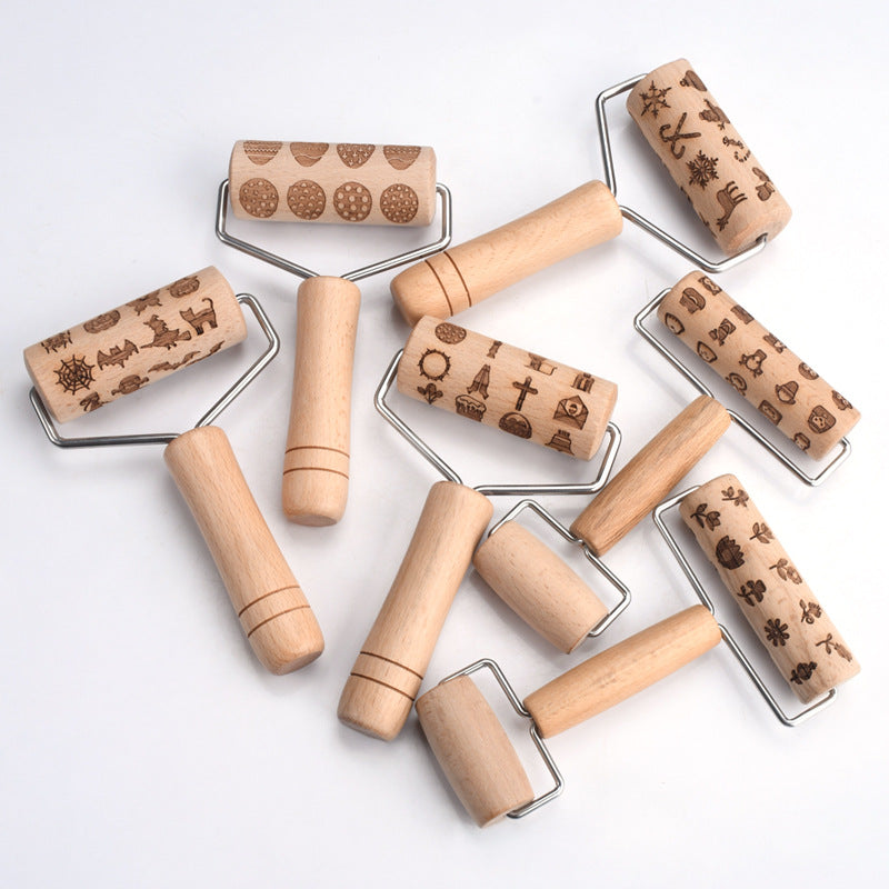Wooden Embossing Rolling Pin for Cookies – Halloween & Christmas