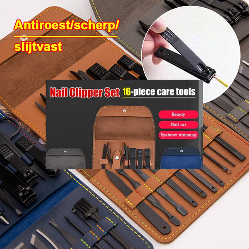 16 Piece Stainless Steel Nail Care Set with PU Leather Case