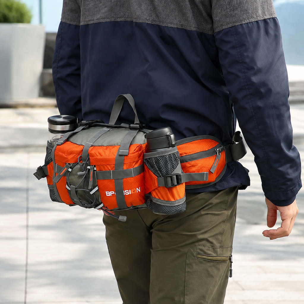 Hiking Waist Pack with Water Bottle Holders, Multi-Pocket Outdoor Waist Bag