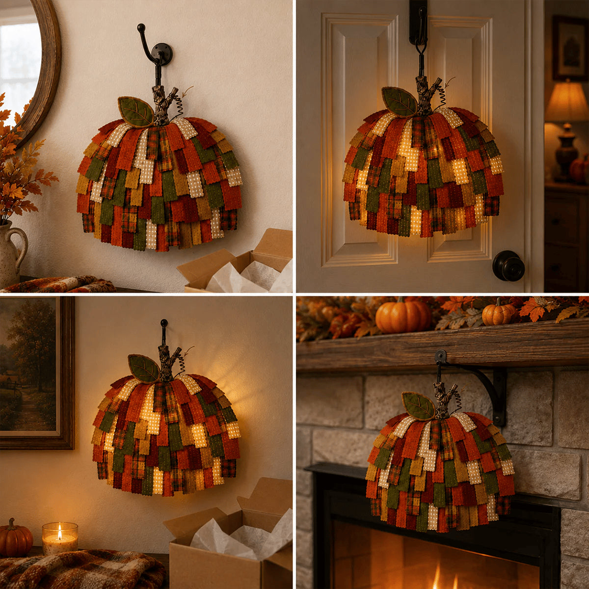 Handmade Patchwork Pumpkin Door Hanger| Warm Rustic Fall & Thanksgiving Decor