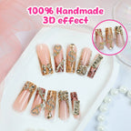 Gold 3D Floral French Long Almond Press-On Nails, 24-Pc Kit