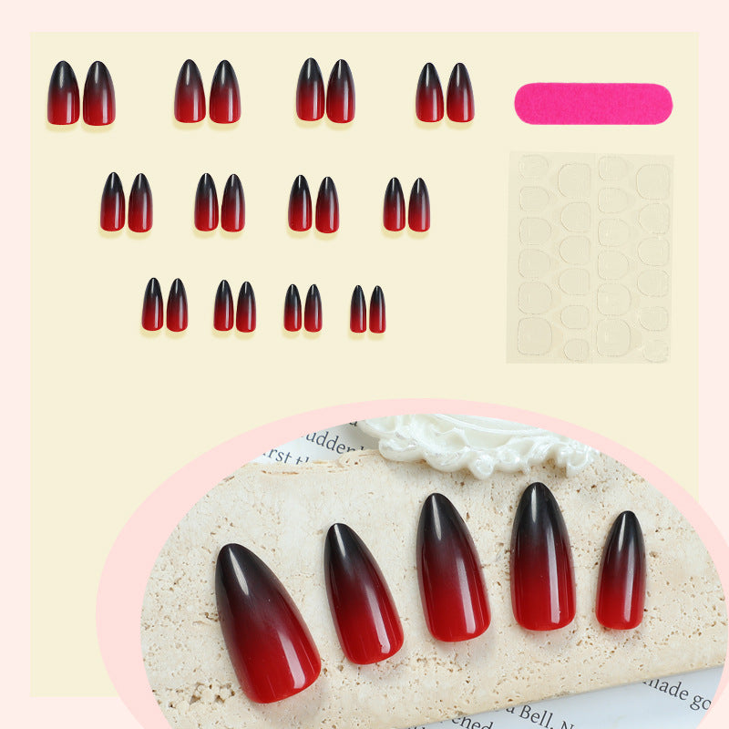 Red Ombre Press-On Nails – Short Almond Glossy Gradient Nails
