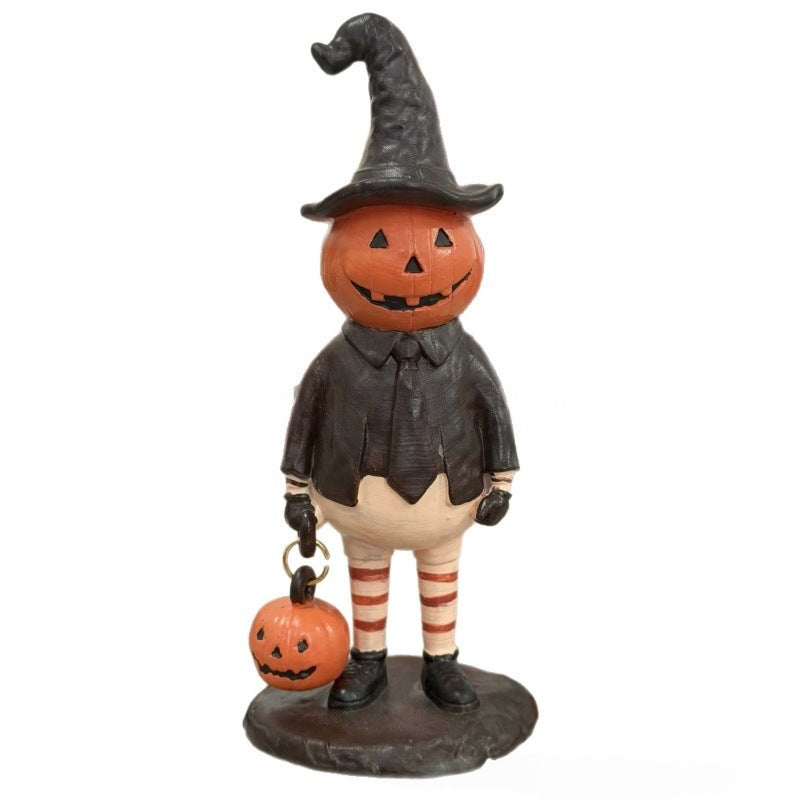Halloween Figurine, Pumpkin Witch Lantern Statue for Tabletop Decor