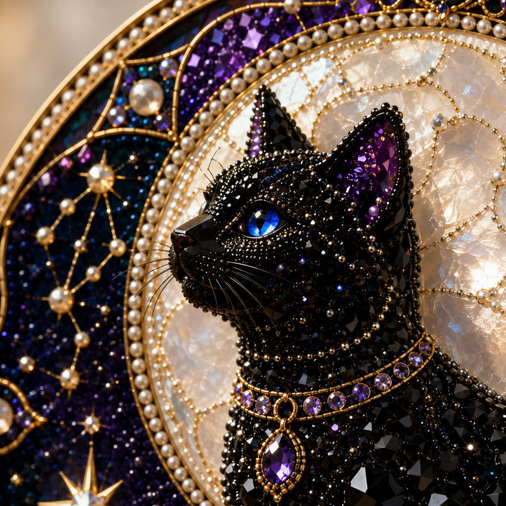 3D Pearl Celestial Black Cat Window Hanging Kit