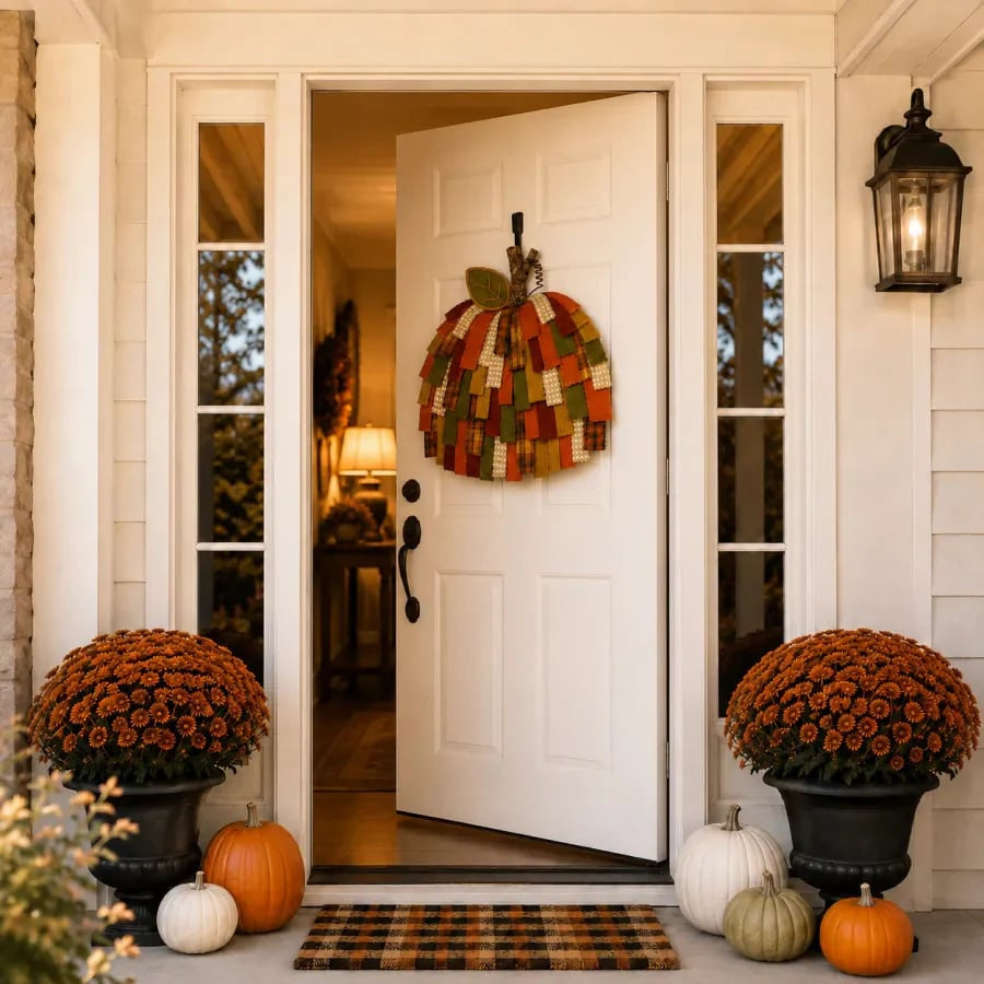 Handmade Patchwork Pumpkin Door Hanger| Warm Rustic Fall & Thanksgiving Decor