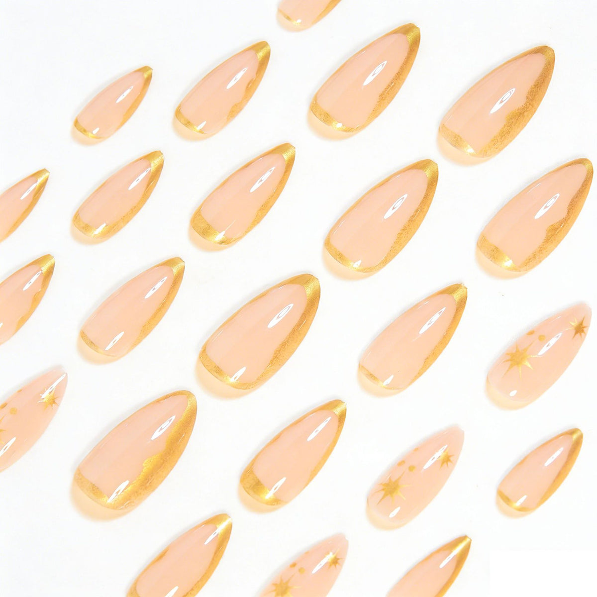 24-Piece French Gold Starburst Short Almond Press-On Nails