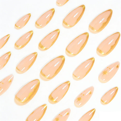 24-Piece French Gold Starburst Short Almond Press-On Nails