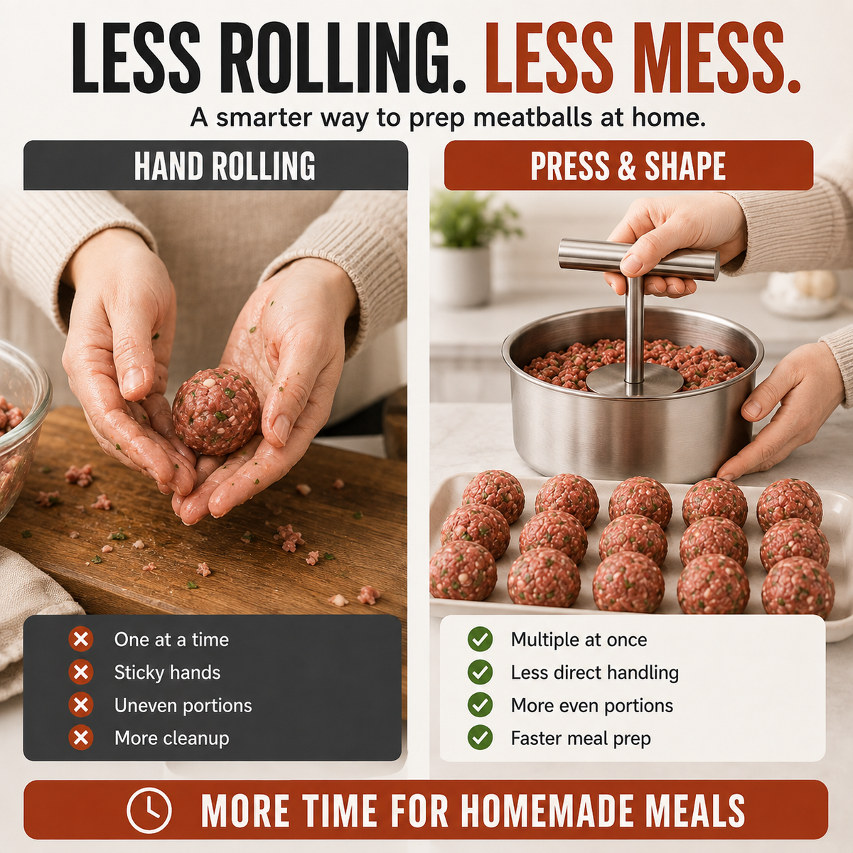 Stainless Steel 6-Hole Meatball Maker, Quick DIY Tool for Meat Balls, Fish Balls, Veggie Balls & Ice Cream