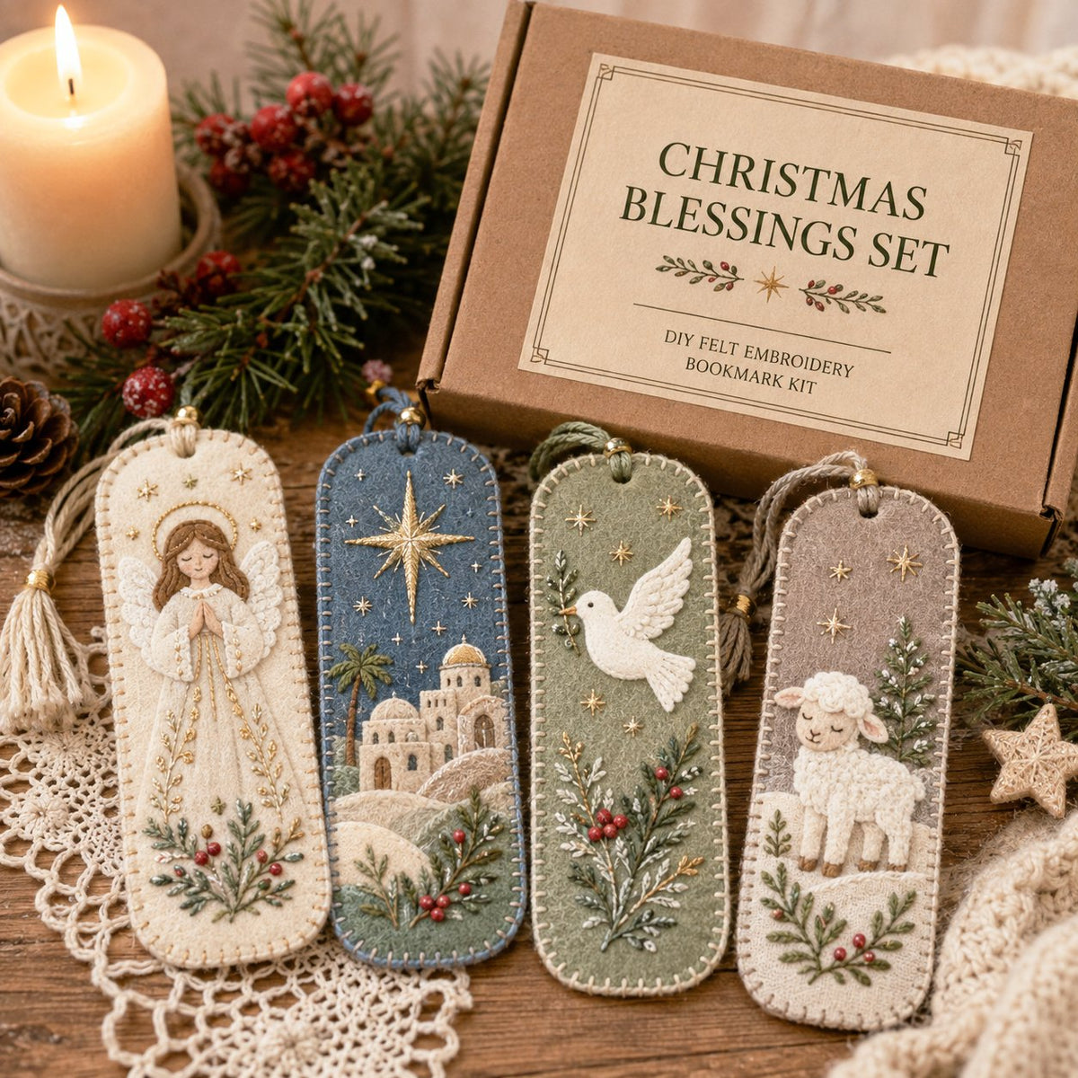 Christmas blessings bookmark set with angel dove and lamb designs
