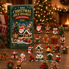 Advent calendar box surrounded by finished mini brick ornaments