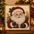 Framed Santa Christmas pearl art with 3D beads for holiday home decor