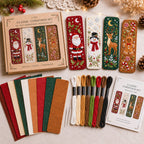 Classic Christmas bookmark kit contents arranged for crafting