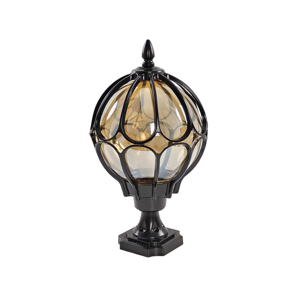 Outdoor Globe Pillar Light, Retro Glass Globe Post Lamp for Garden and Pathway