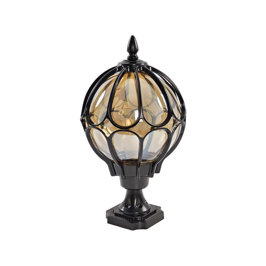 Outdoor Globe Pillar Light, Retro Glass Globe Post Lamp for Garden and Pathway