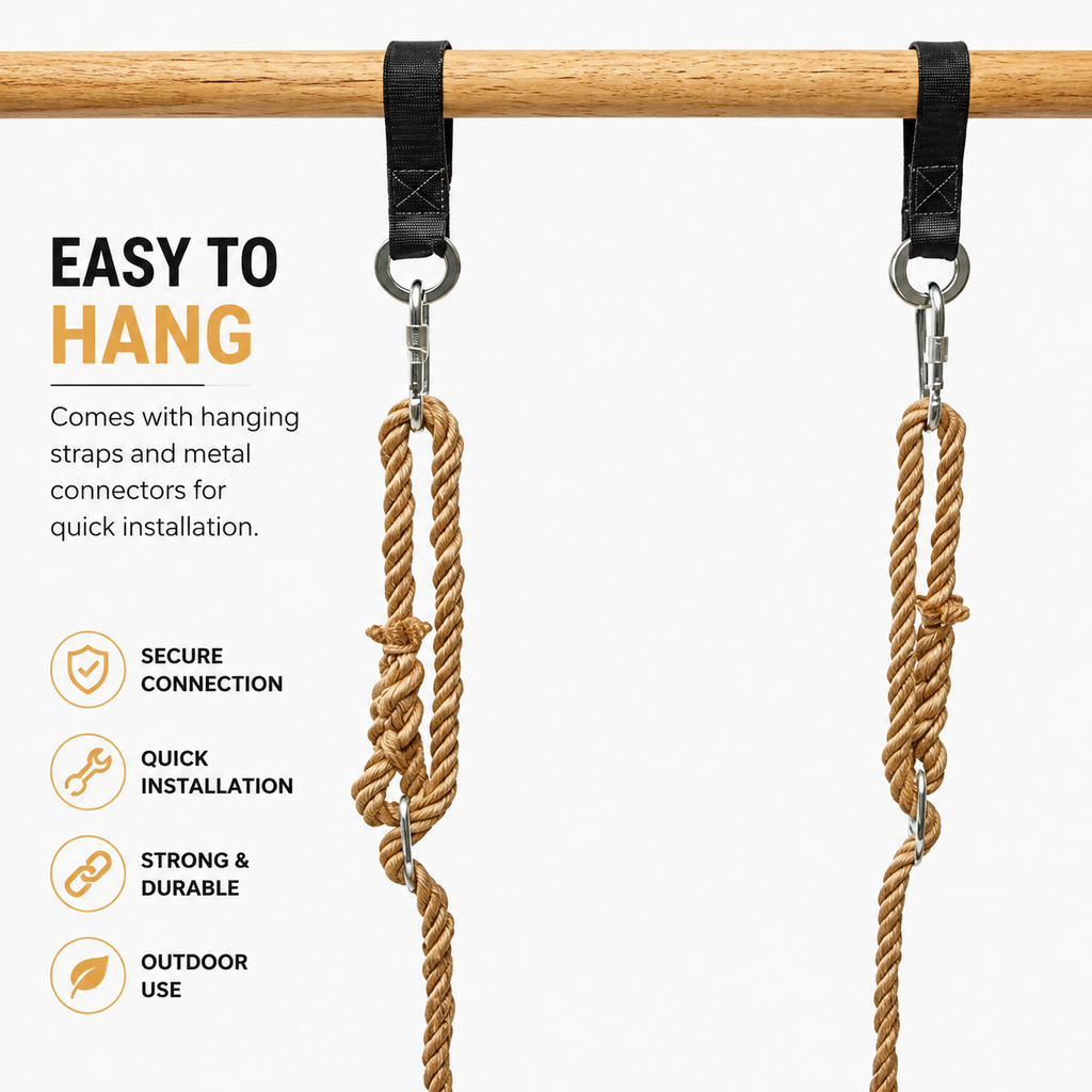 Solid Wood Swing Seat with Hemp Rope, Outdoor Tree Swing Kit
