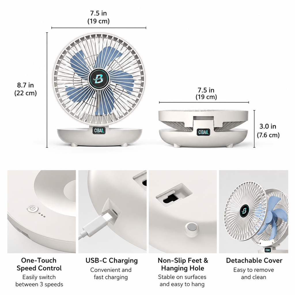 Foldable USB Rechargeable Portable Desk Fan