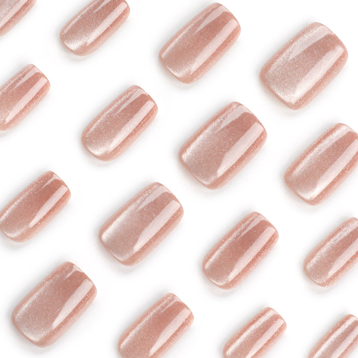 Champagne Cat Eye Short Tapered Square Press-On Nails, 24 Pcs + Glue