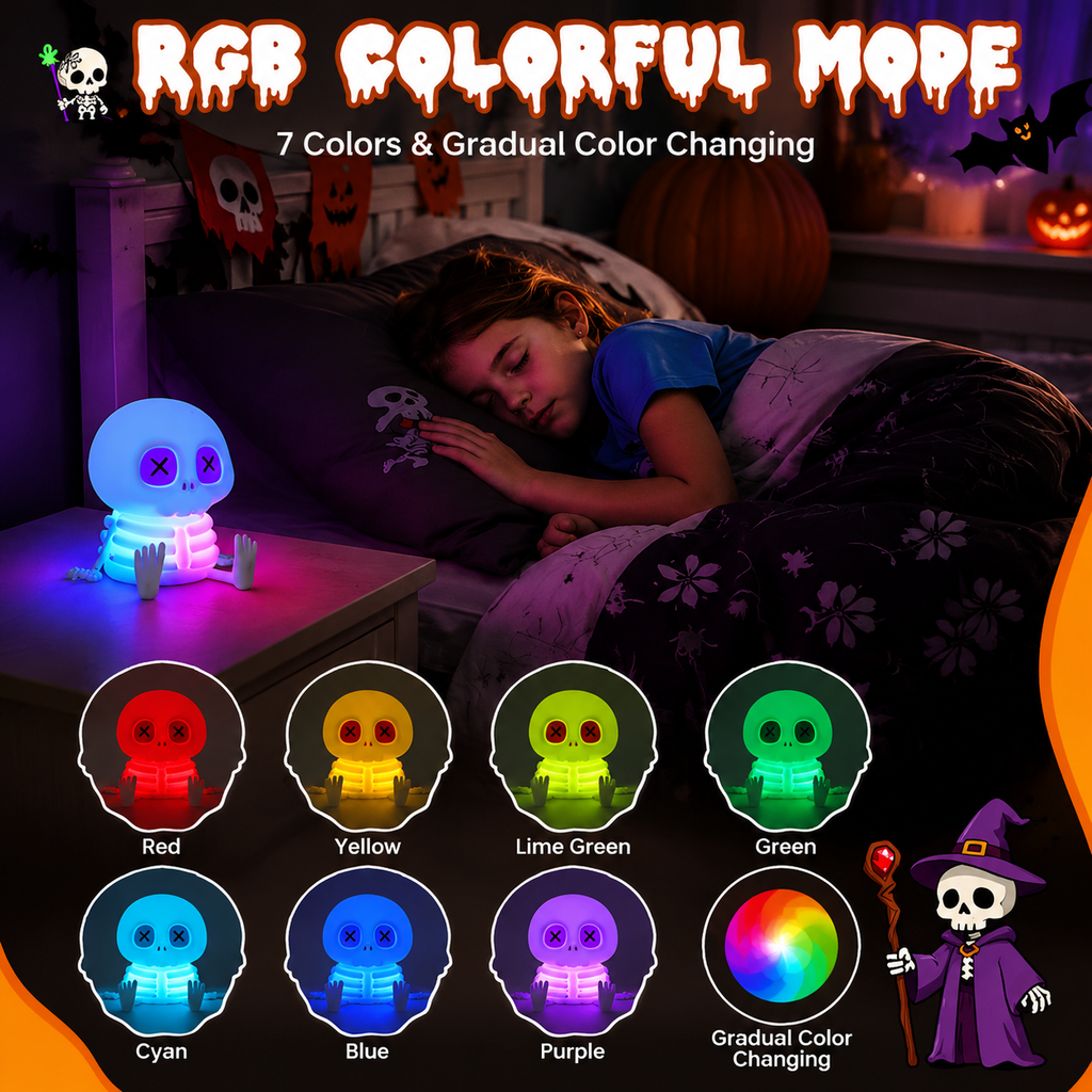 Halloween Decorative Light, Skeleton LED Night Lamp with Tap Control
