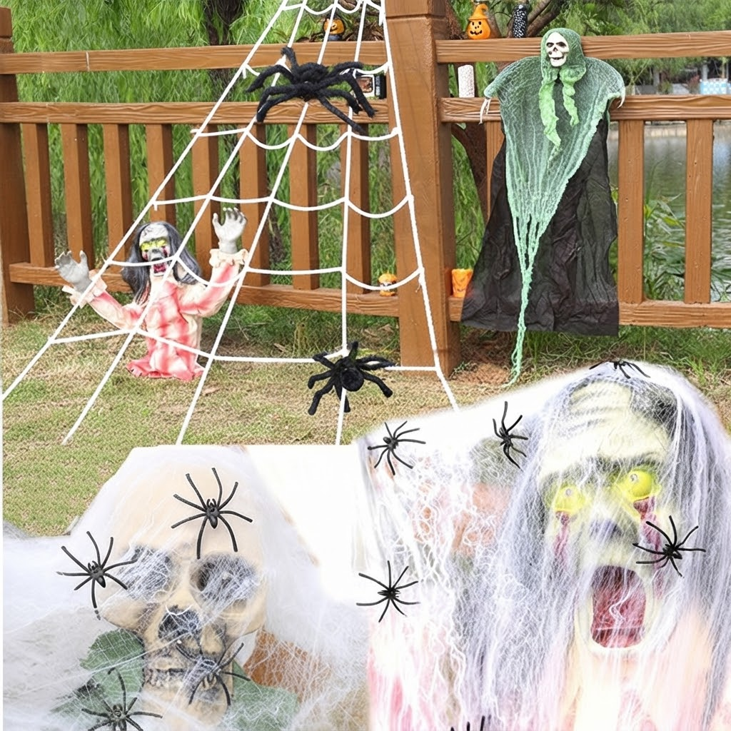 Halloween Fake Spider Web Decorations with Giant Spider