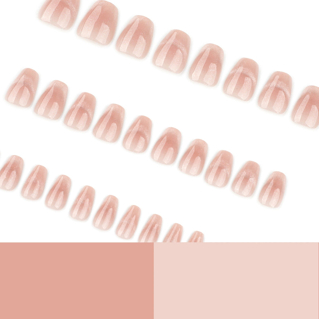 Blush Pink Cat Eye French Short Square Press On Nails | 30 Count