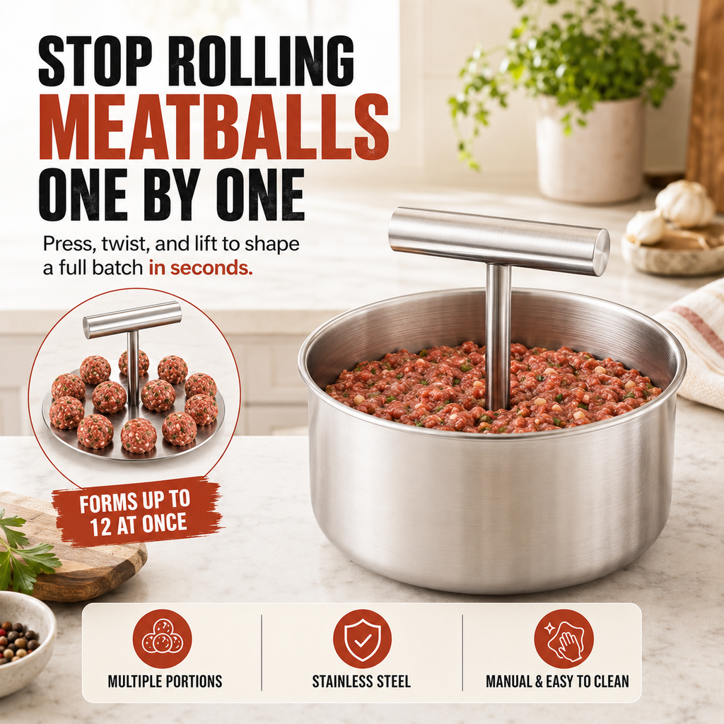 Stainless Steel 6-Hole Meatball Maker, Quick DIY Tool for Meat Balls, Fish Balls, Veggie Balls & Ice Cream