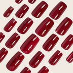 Glossy Wine Red Cat Eye Medium-Short Square Press-On Nails, 24-Pc Kit