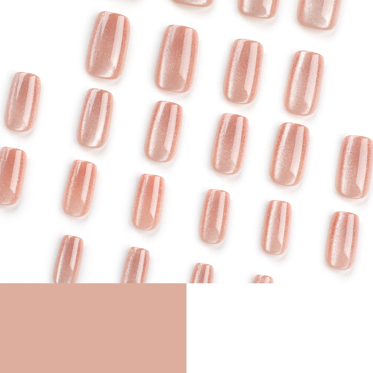 Champagne Cat Eye Short Tapered Square Press-On Nails, 24 Pcs + Glue