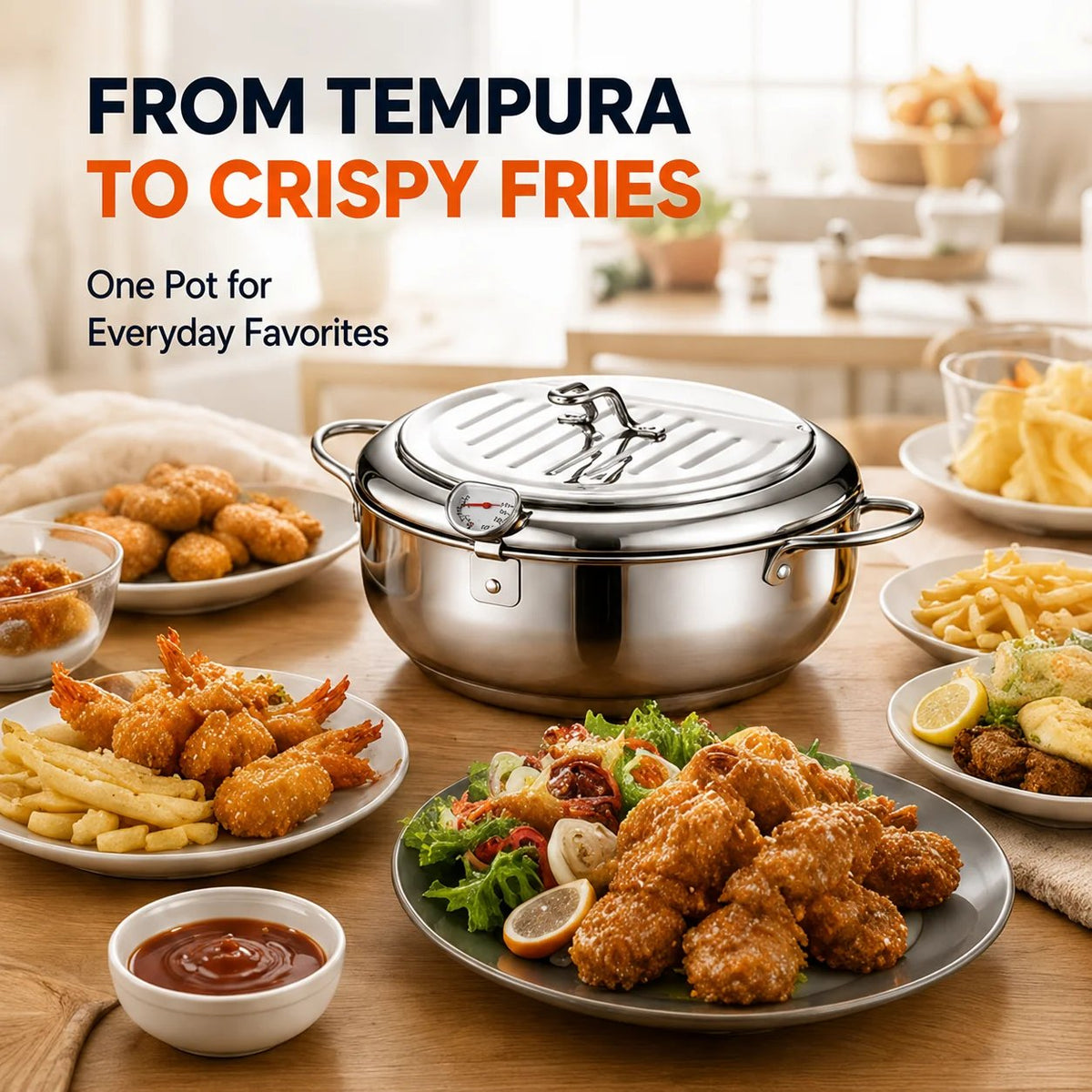 304 Stainless Steel Deep Fryer Pot with Thermometer & Drain Rack