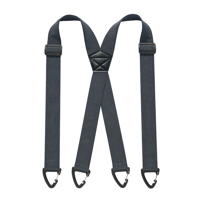 Dark gray X-back men's belt loop suspenders with adjustable straps and hook attachments