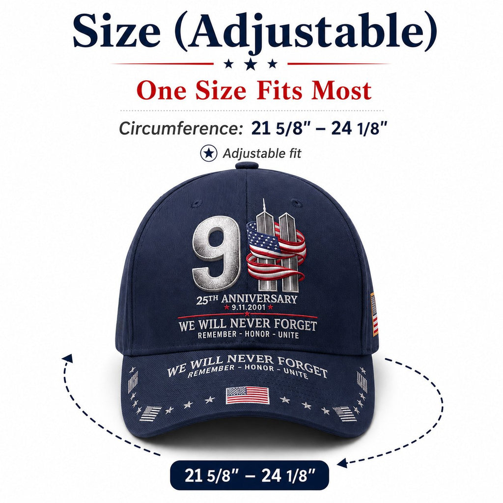 9/11 25th Anniversary We Will Never Forget Memorial Baseball Cap